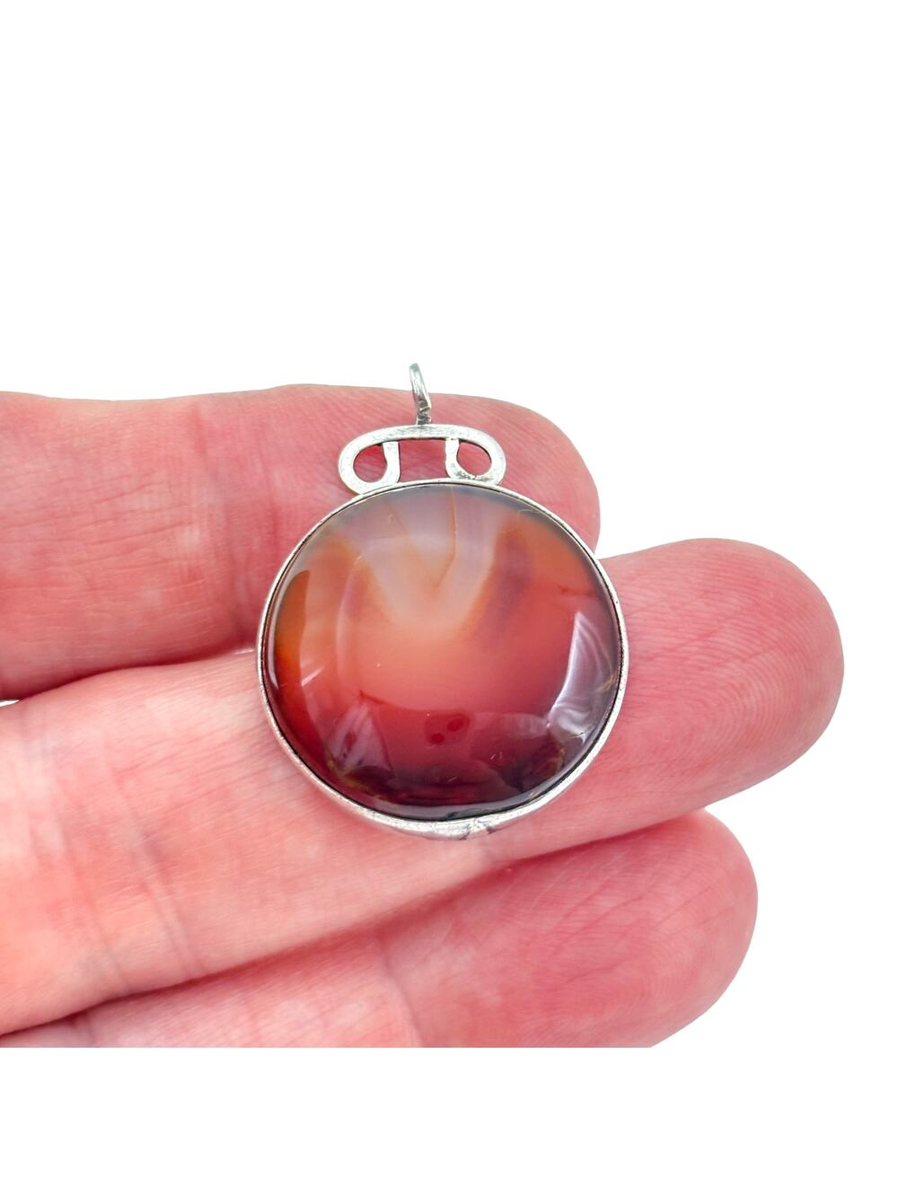 Vintage Sterling Silver 925 Banded Agate Pendant